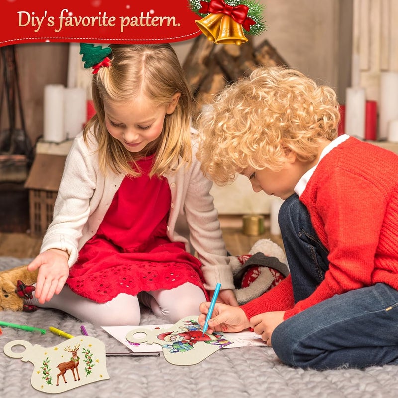 Sophena Large Christmas Wooden Ornaments to Paint 10Pcs, DIY Blank Unfinished Bell Wood Cutout Ornament for Crafts Hanging Decorations, Halloween Thanksgiving Wedding Birthday Party Decoration - Image 5